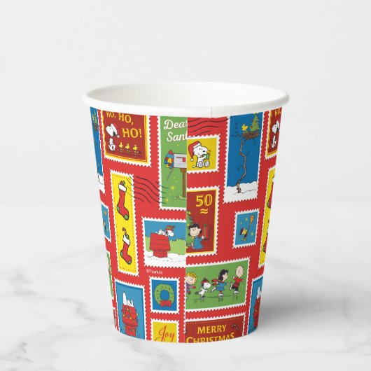 Peanuts | Kerstpostzegels Patroon Papieren Bekers (Rechts)