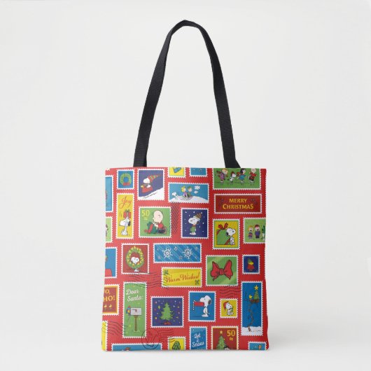Peanuts | Kerstpostzegels Patroon Tote Bag (Voorkant)