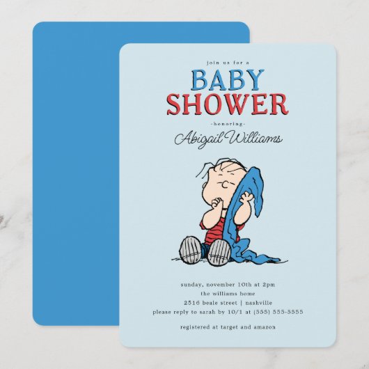 Peanuts | Linus en Blanket Boy Baby shower Kaart (Voorkant / Achterkant)