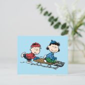 Peanuts | Linus & Lucy Sled rijden Feestdagenkaart (Staand voorkant)