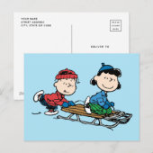 Peanuts | Linus & Lucy Sled rijden Feestdagenkaart (Voorkant / Achterkant)