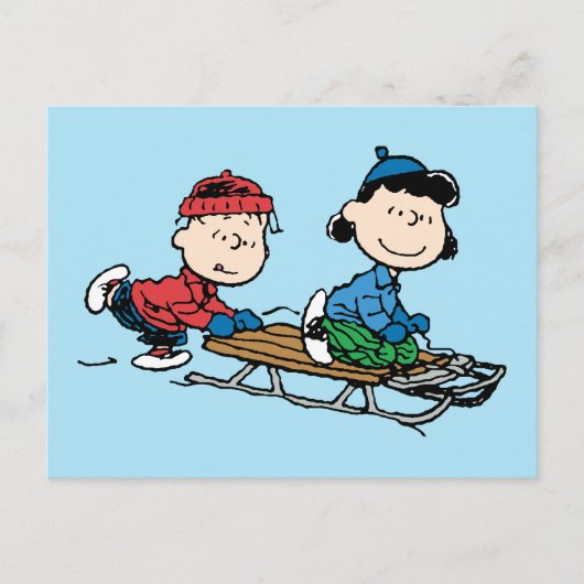 Peanuts | Linus & Lucy Sled rijden Feestdagenkaart (Voorkant)