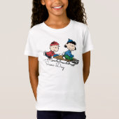 Peanuts | Linus & Lucy Sled rijden T-shirt (Voorkant)