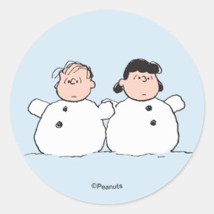 Peanuts   Linus & Lucy Sneeuwmannen Ronde Sticker