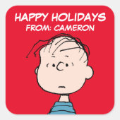 Peanuts | Linus Portret PRETTIGE FEESTDAGEN | Vierkante Sticker (Voorkant)