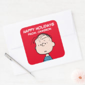 Peanuts | Linus Portret PRETTIGE FEESTDAGEN | Vierkante Sticker (Envelop)