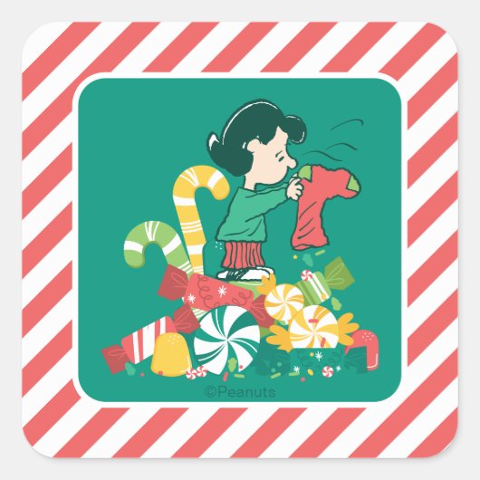 Peanuts | Lucy hoe meer hoe beter Vierkante Sticker (Voorkant)