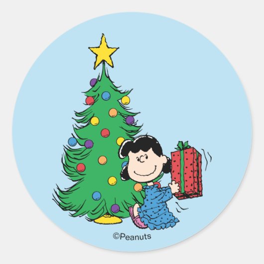 Peanuts | Lucy Kerstboom Vakantie Ronde Sticker (Voorkant)