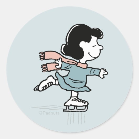 Peanuts | Lucy op het ijs Ronde Sticker (Voorkant)