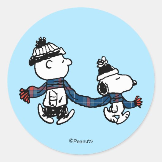 Peanuts | Merry Christmas Snoopy & Charlie Brown Ronde Sticker (Voorkant)