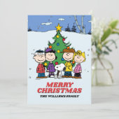 Peanuts Merry Kerstmis | Foto en naam toevoegen Feestdagenkaart (Staand voorkant)