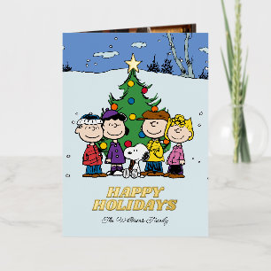 Peanuts Merry Kerstmis   Foto en naam toevoegen Folie Feestdagenkaart