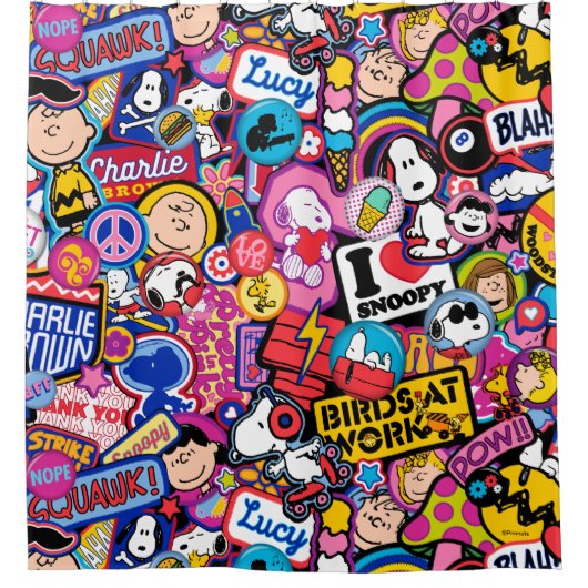 Peanuts | Mixtape-patchpatroon Douchegordijn (Voorkant)