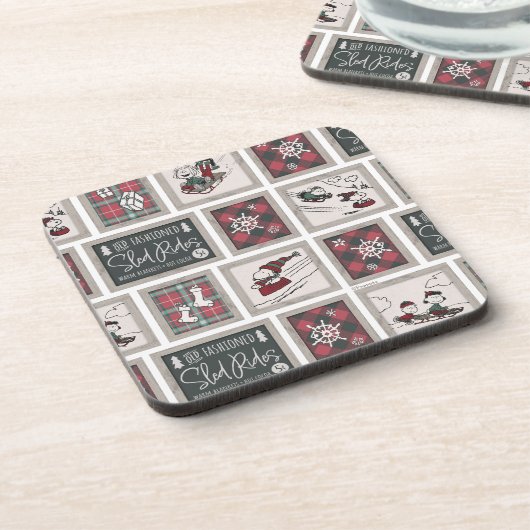 Peanuts | Ouderwets slee ritten patroon Bier Onderzetter (Linkerzijde)