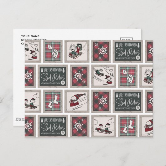 Peanuts | Ouderwets slee ritten patroon Briefkaart (Voorkant / Achterkant)