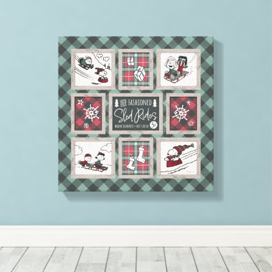 Peanuts | Ouderwets slee ritten patroon Canvas Afdruk (Insitu (Houten vloer))