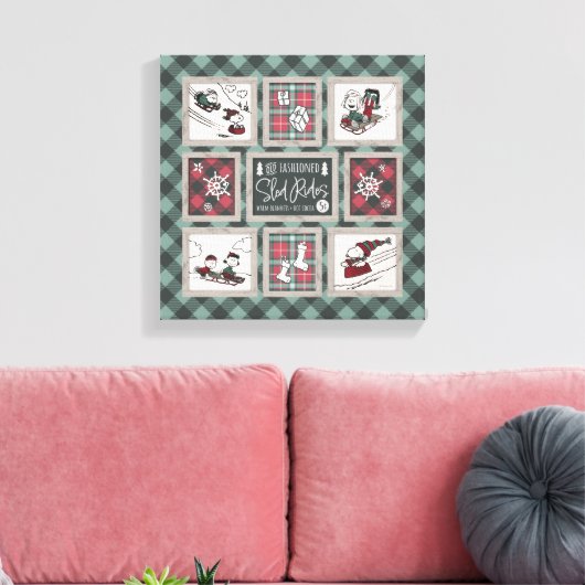 Peanuts | Ouderwets slee ritten patroon Canvas Afdruk (Insitu (Woonkamer))