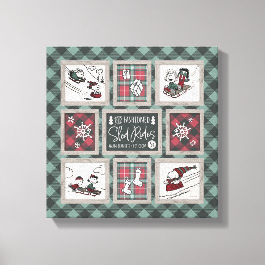 Peanuts | Ouderwets slee ritten patroon Canvas Afdruk (Voorkant)