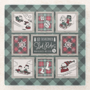 Peanuts   Ouderwets slee ritten patroon Glazen Onderzetter