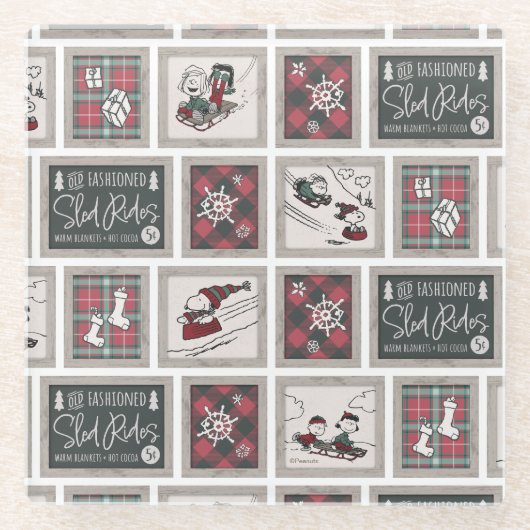 Peanuts | Ouderwets slee ritten patroon Glazen Onderzetter (Voorkant)