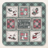 Peanuts | Ouderwets slee ritten patroon Kartonnen Onderzetters (Voorkant)