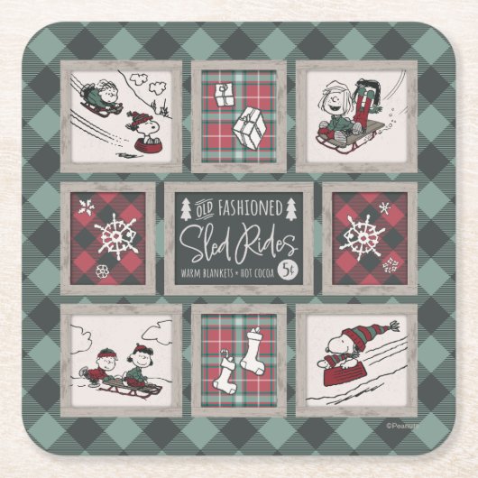 Peanuts | Ouderwets slee ritten patroon Kartonnen Onderzetters (Voorkant)