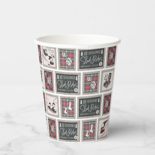 Peanuts | Ouderwets slee ritten patroon Papieren Bekers (Rechts)