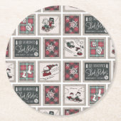 Peanuts | Ouderwets slee ritten patroon Ronde Kartonnen Onderzetter (Voorkant)