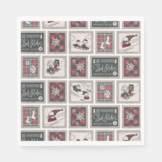 Peanuts | Ouderwets slee ritten patroon Servet (Voorkant)