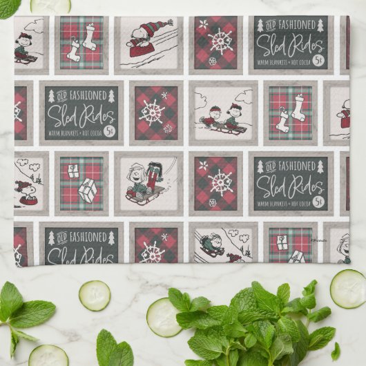 Peanuts | Ouderwets slee ritten patroon Theedoek (Gevouwen)