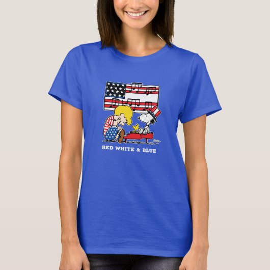 Peanuts | Patriottische Schroeder, Woodstock & Sno T-shirt (Voorkant)