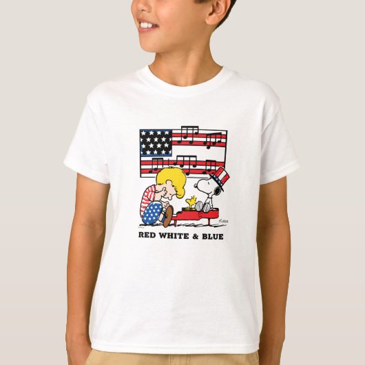 Peanuts | Patriottische Schroeder, Woodstock & Sno T-shirt (Voorkant)