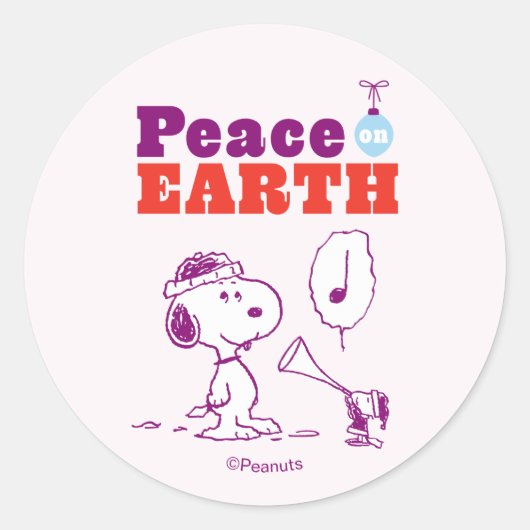 Peanuts | Peace on Earth Snoopy & Woodstock Ronde Sticker (Voorkant)