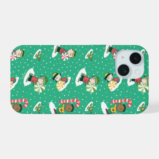 Peanuts Pepermint Dreams Sneeuwvlok Patroon iPhone 15 Case (Achterkant horizontaal)
