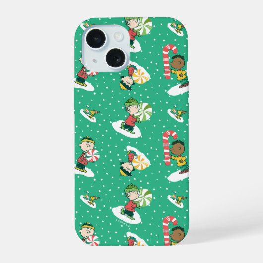 Peanuts Pepermint Dreams Sneeuwvlok Patroon iPhone 15 Case (Achterkant)