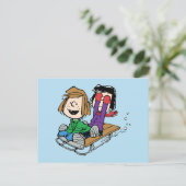 Peanuts | Peppermint Patty & Marcie Sled Riding Feestdagenkaart (Staand voorkant)