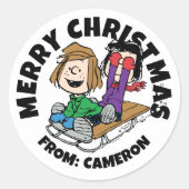 Peanuts | Peppermint Patty & Marcie Sled Riding Ronde Sticker (Voorkant)