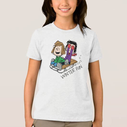 Peanuts | Peppermint Patty & Marcie Sled Riding Tri-Blend Shirt (Voorkant)
