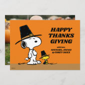 Peanuts | Prettig Thanksgiving Pilgrims Feestdagenkaart (Voorkant / Achterkant)
