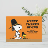 Peanuts | Prettig Thanksgiving Pilgrims Feestdagenkaart (Staand voorkant)
