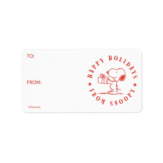 Peanuts prettige feestdagen | Van Snoopy Gift Labe Etiket (Voorkant)