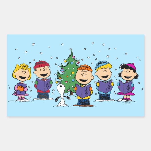 Peanuts | Rondom de Kerstboom Rechthoekige Sticker (Voorkant)