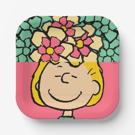 Peanuts | Sally half & half bloemen Papieren Bordje (Voorkant)