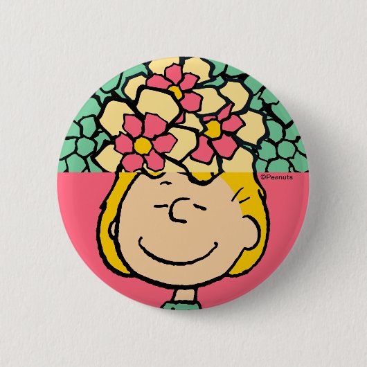 Peanuts | Sally half & half bloemen Ronde Button 5,7 Cm (Voorkant)
