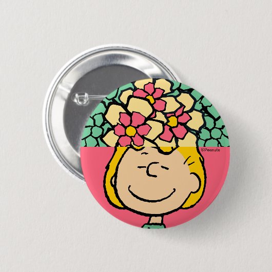 Peanuts | Sally half & half bloemen Ronde Button 5,7 Cm (Voorkant /achterkant)