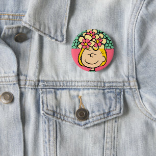 Peanuts   Sally half & half bloemen Ronde Button 5,7 Cm