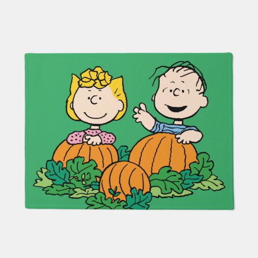 Peanuts | Sally & Linus in het pompoenveld Deurmat (Voorkant)