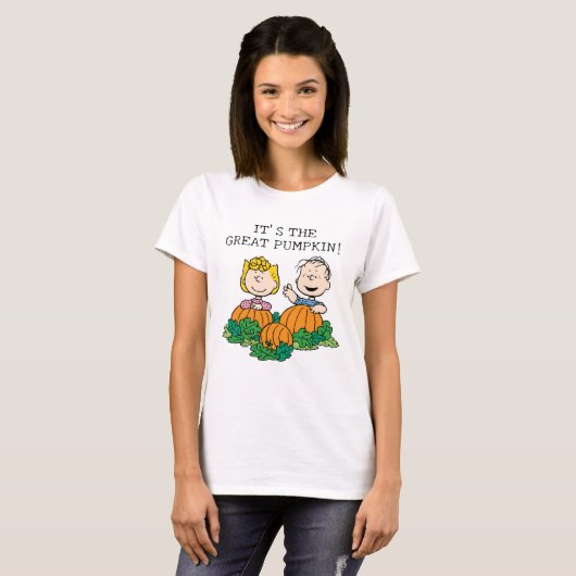 Peanuts | Sally & Linus in het pompoenveld T-shirt (Voorkant volledig)
