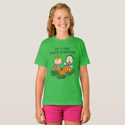 Peanuts | Sally & Linus in het pompoenveld T-shirt (Voorkant volledig)