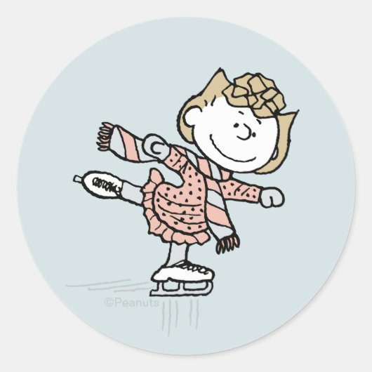 Peanuts | Sally op het ijs Ronde Sticker (Voorkant)
